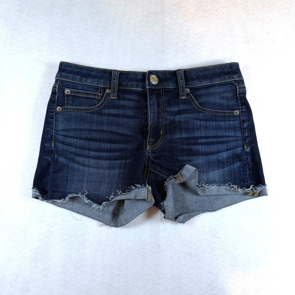 American Eagle Denim Shorts Shortie 6 Dark Wash Womens Raw Hem Super Stretch